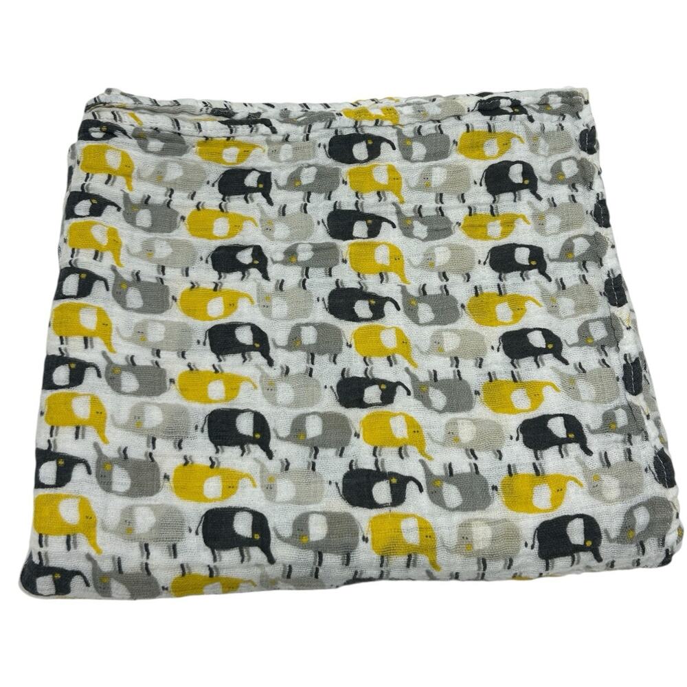 Zutano Muslin Baby Blanket Cotton Gray Yellow Elephant Print